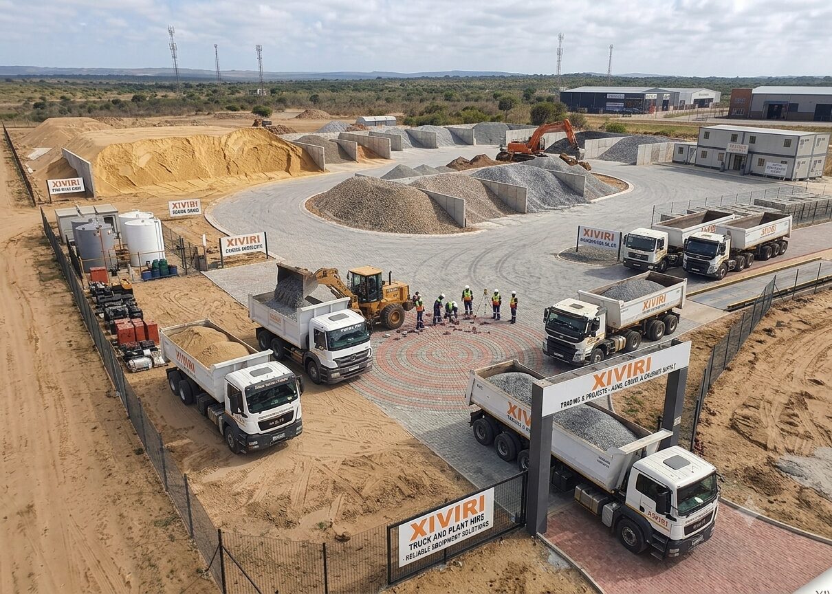 Aerial view of sand delivery fleet