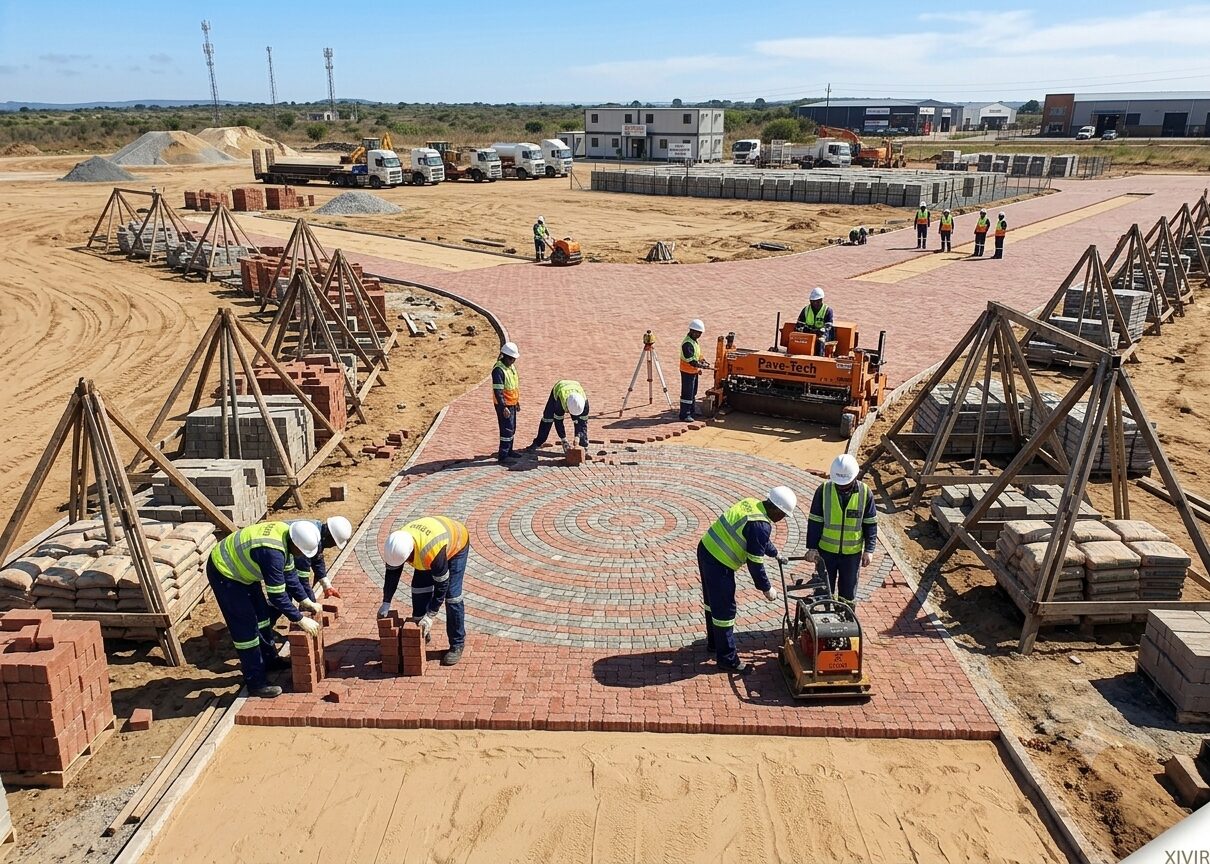 Paver installation with survey equipment